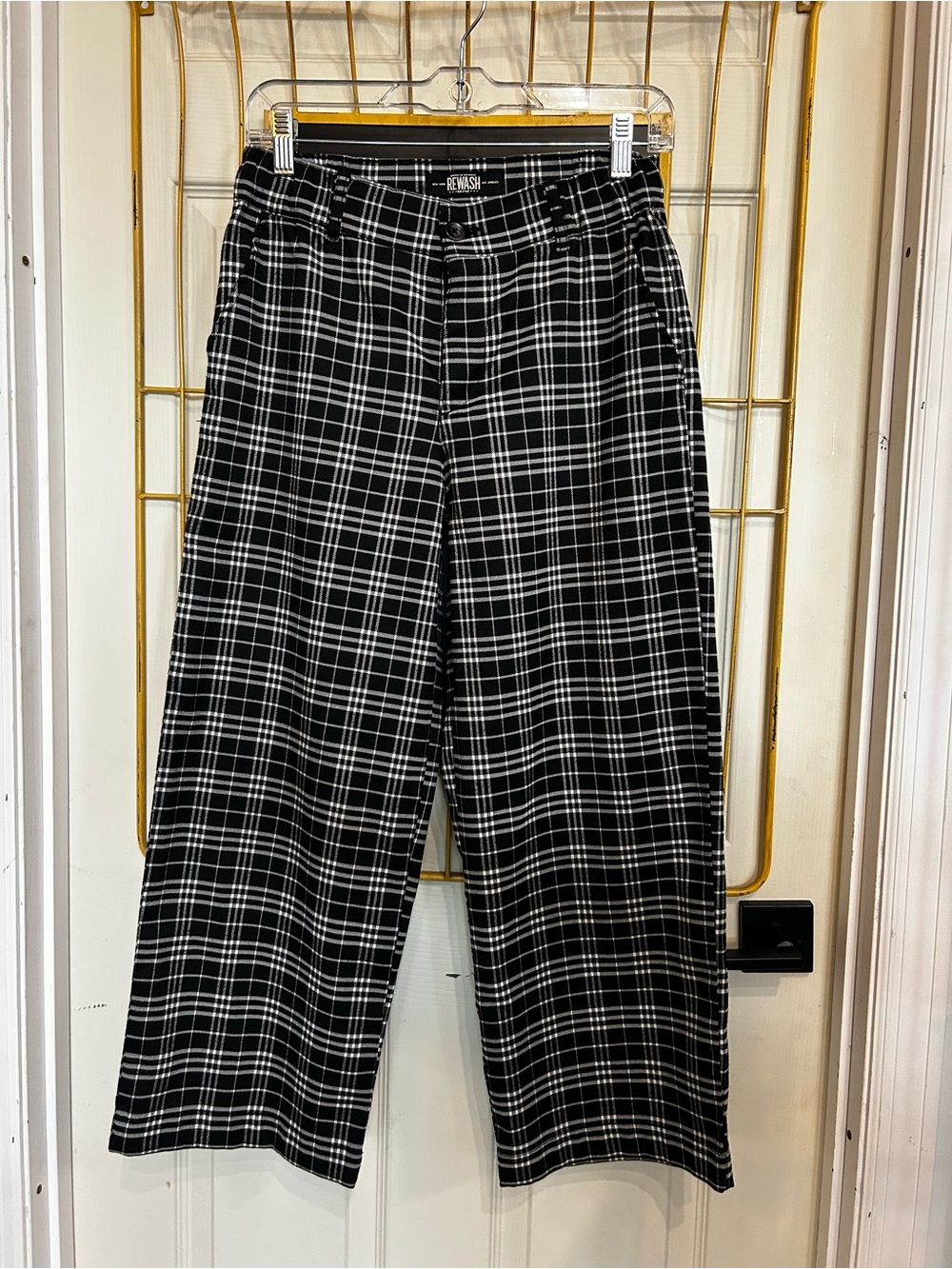 Rewash Black & White Plaid Wide-Leg